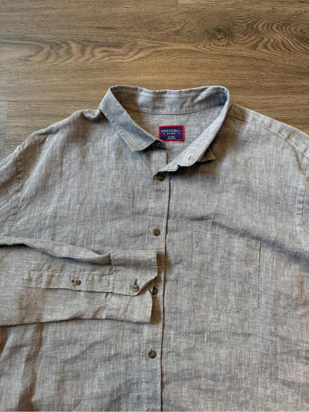 UNTUCKit Men’s XXL Long Sleeve Solid Gray Shirt 100% Linen Shirt Chest Pocket